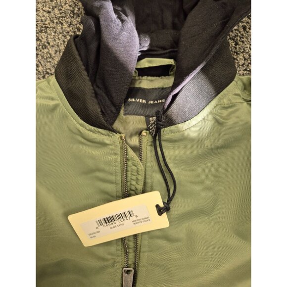 Kids Olive Green Removable Hooded Bomber Jacket Size Medium 10/12 With Pockets & - Picture 9 of 11